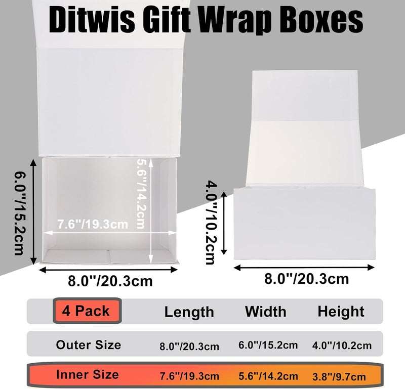 Ditwis 4 Pack 8x6x4 Inches Gift Boxes with Magnetic Closure Lids, White Magnetic Box for Wedding, Groomsmen Bridesmaid Proposal, Birthdays, Mother's Day - Image 2